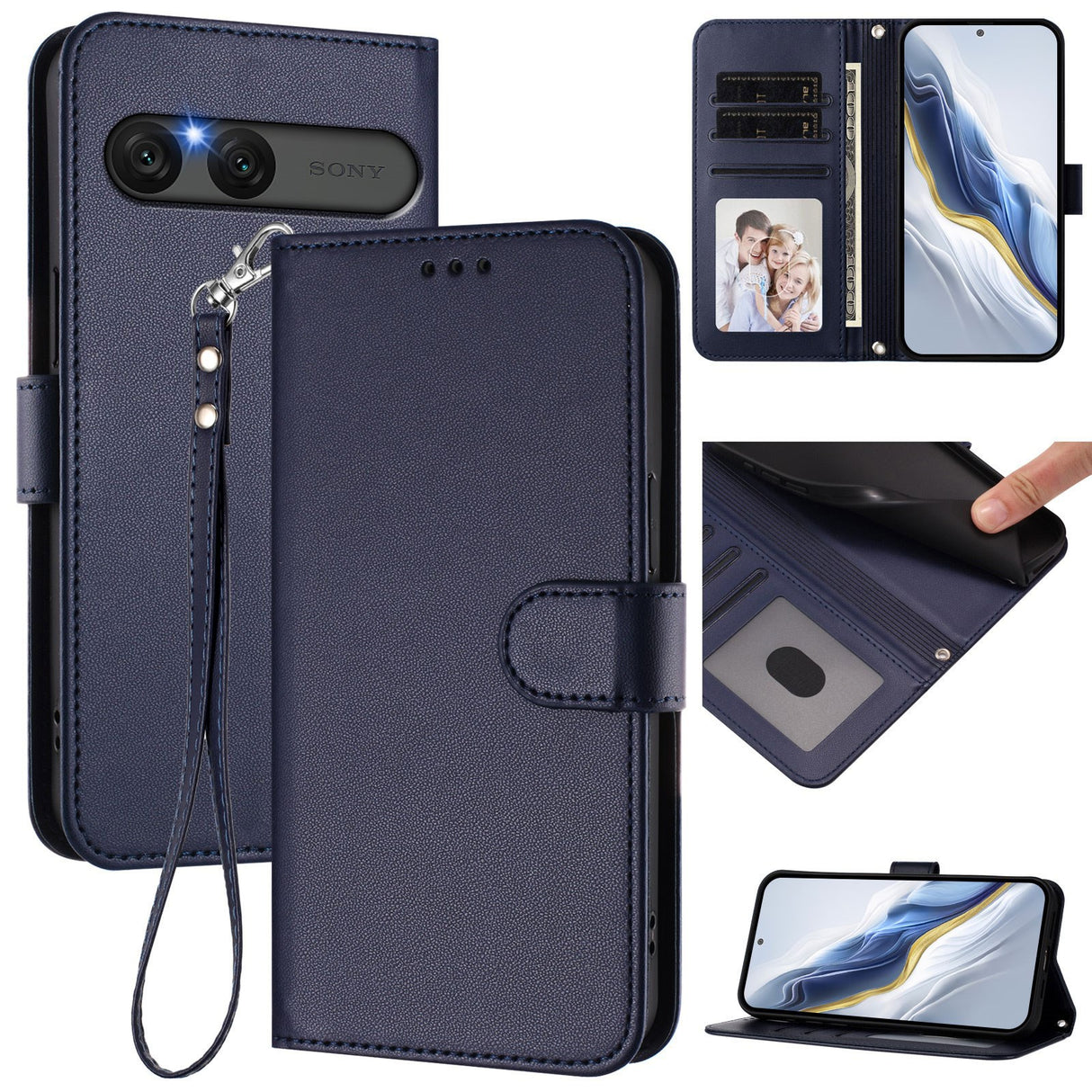 Sony Xperia 10 VII - EIDERWOOD Kunstlæder Flip Cover - Kortholder & Strop - Mørkeblå