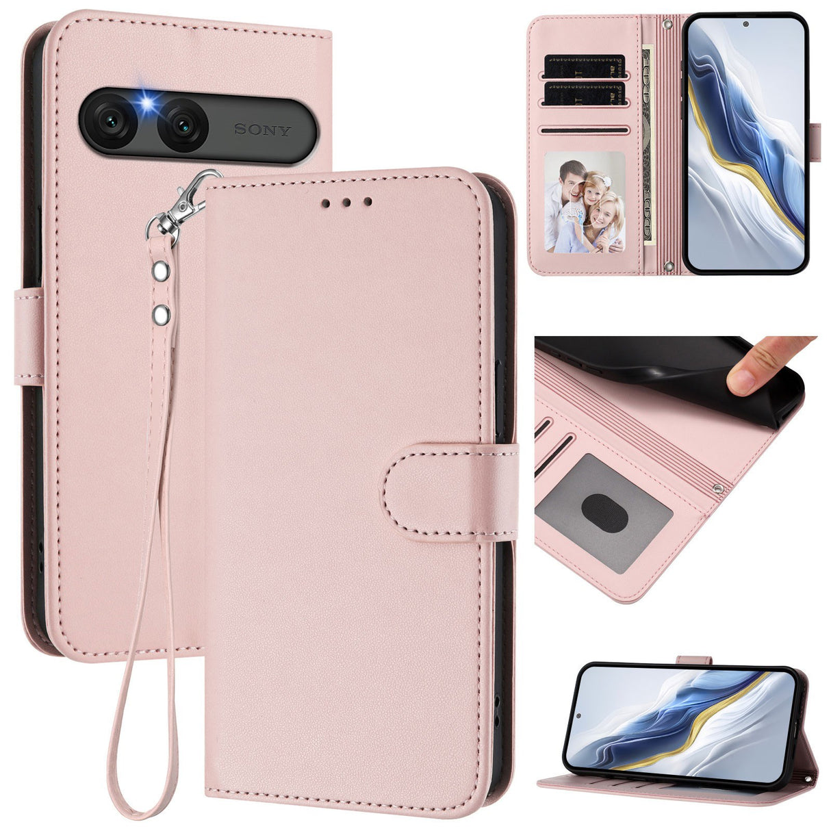Sony Xperia 10 VII - EIDERWOOD Kunstlæder Flip Cover - Kortholder & Strop - Lyserød