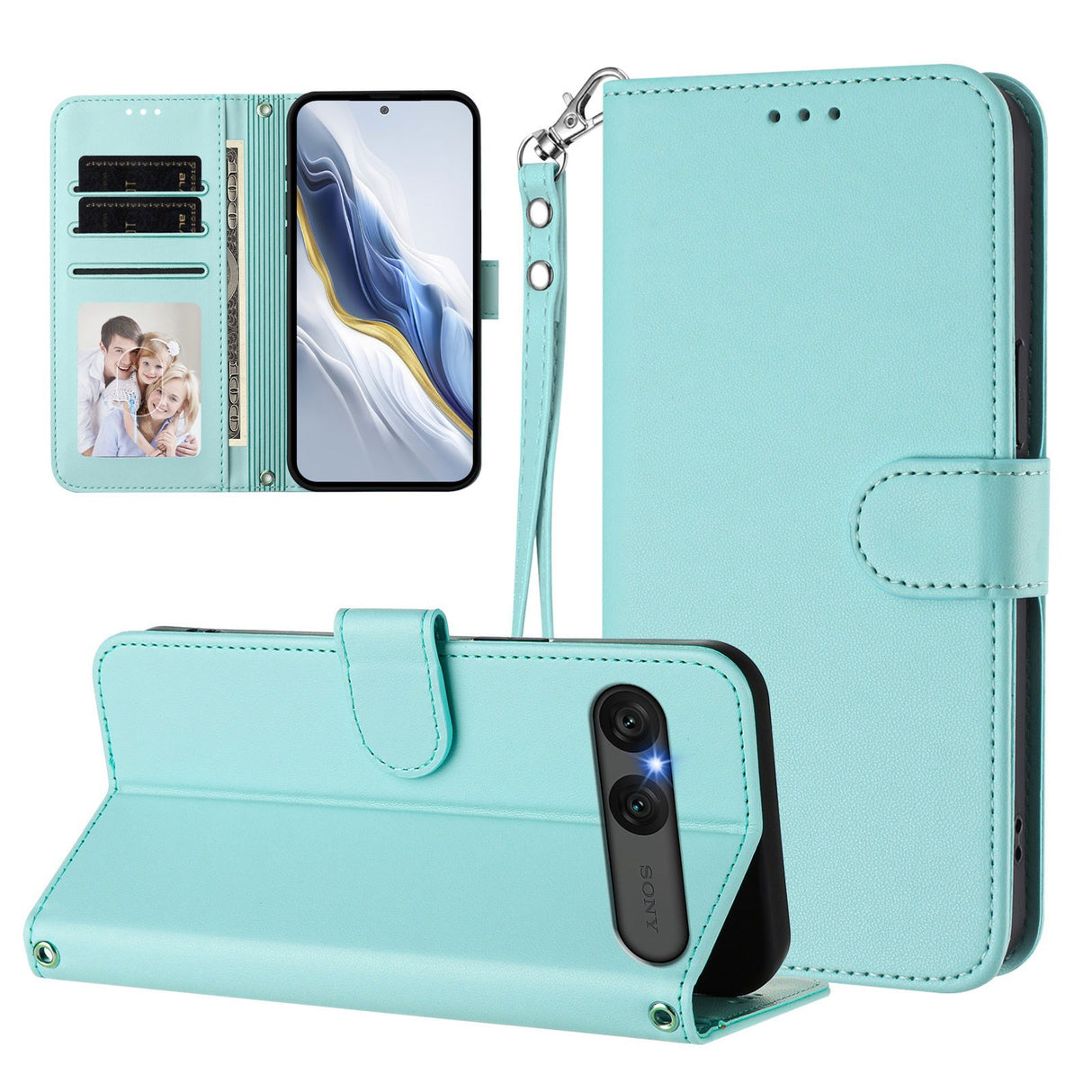 Sony Xperia 10 VII - EIDERWOOD Kunstlæder Flip Cover - Kortholder & Strop - Lyseblå