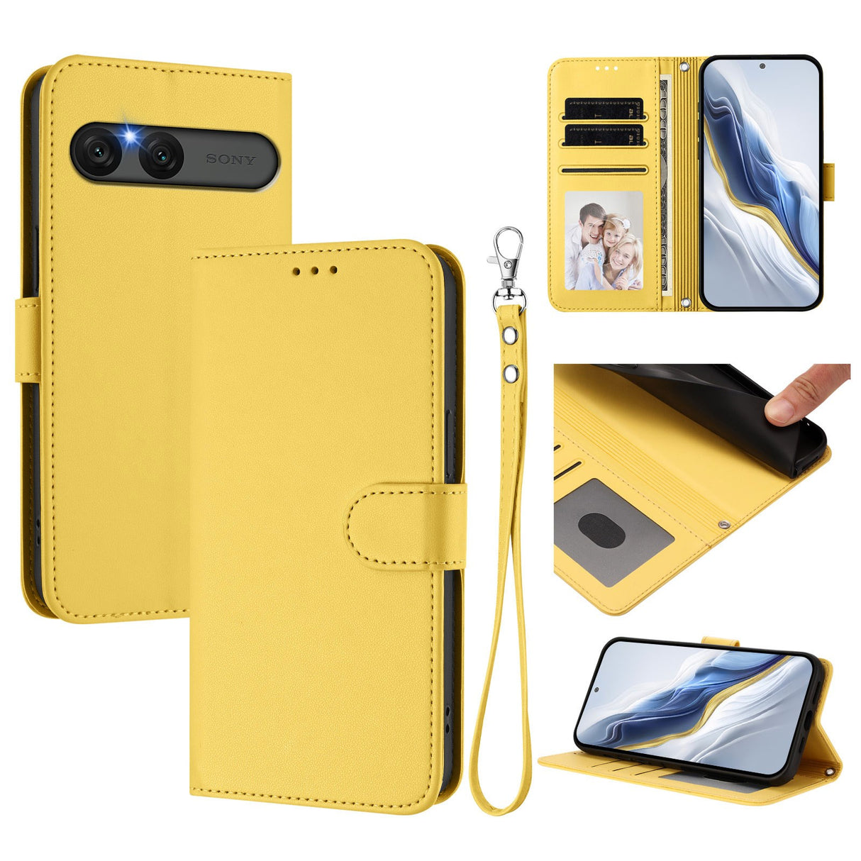 Sony Xperia 10 VII - EIDERWOOD Kunstlæder Flip Cover - Kortholder & Strop - Gul