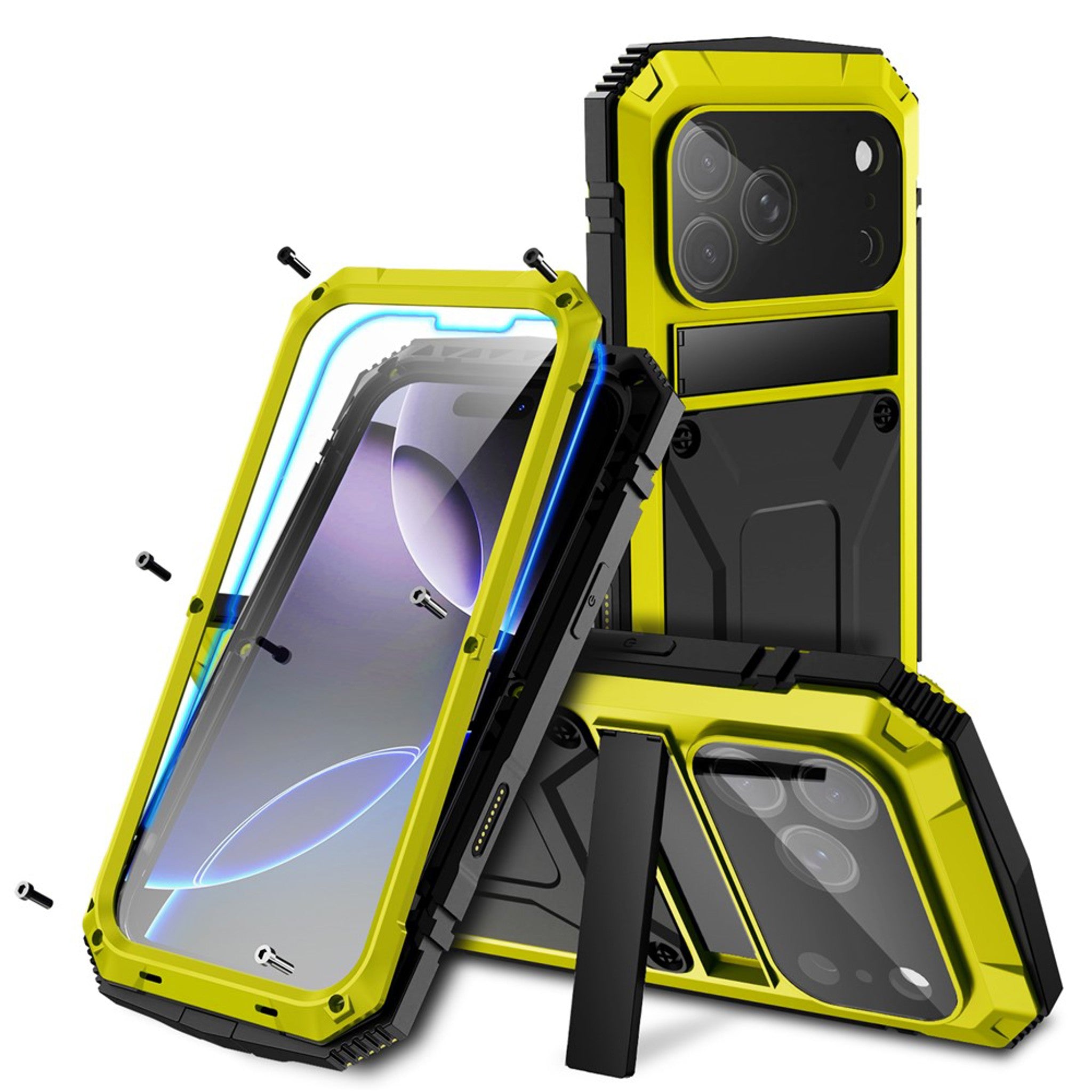 iPhone 18 Pro / 17 Pro R-JUST Hybrid Bagside Cover m. Indbygget Skærmbeskyttelse & Kickstand - Gul