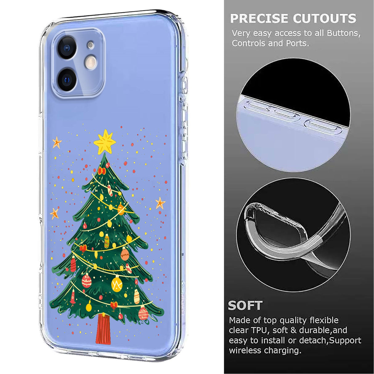 EIDERWOOD iPhone 12 / 12 Pro Fleksibelt Plast Jule Mobil Cover - Gennemsigtig / Juletræ