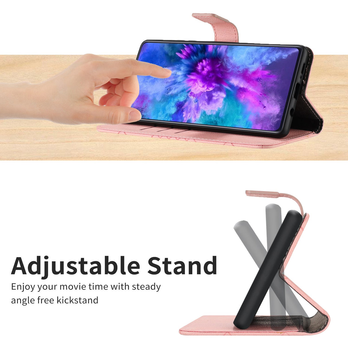 EIDERWOOD OnePlus 15 Kunstlæder Mobil Flipcover m. Aftryk - Lyserød