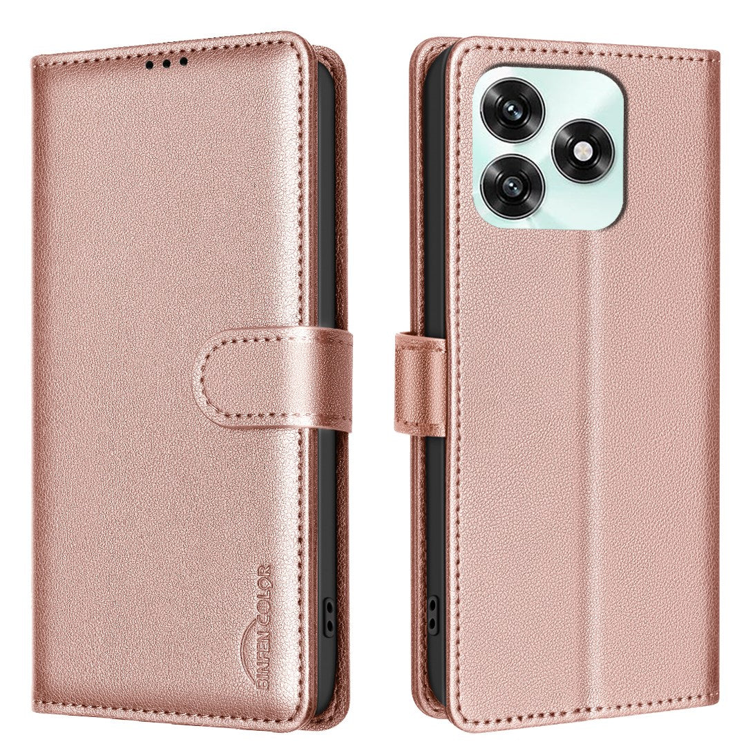 BINFEN Honor X5c Plus Imiteret Læder Flip Cover m. RFID Blokering og Kortholder - Rose Gold
