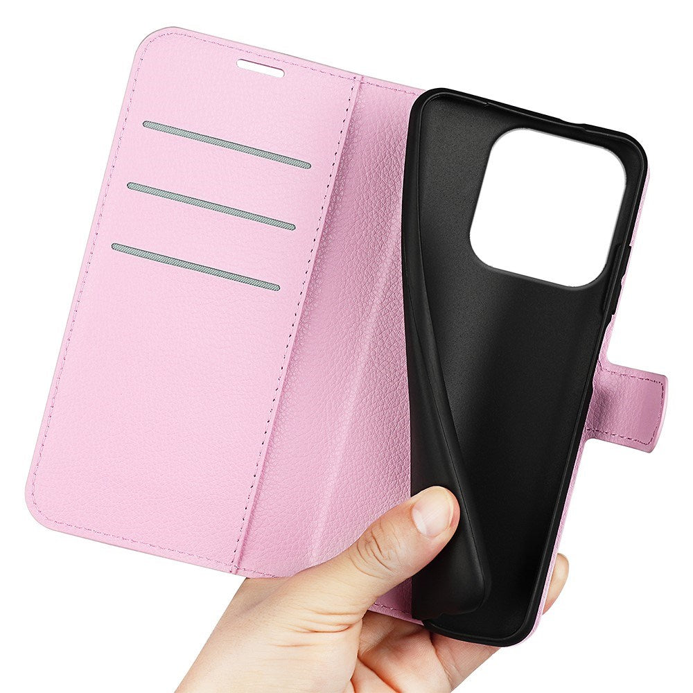 EIDERWOOD Xiaomi 17 Litchi Tekstur Kunstlæder Flip Mobil Cover m. Kortholder - Lyserød