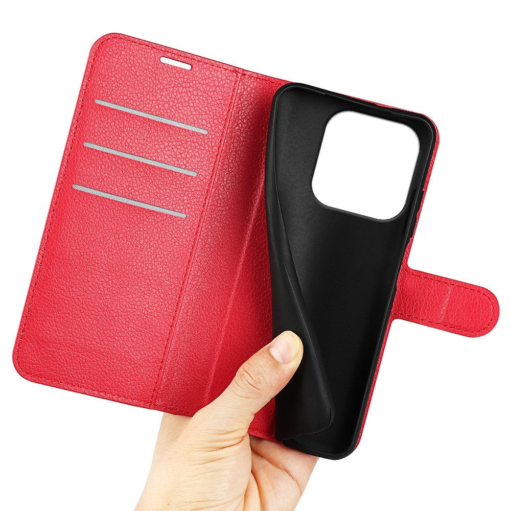 EIDERWOOD Xiaomi 17 Litchi Tekstur Kunstlæder Flip Mobil Cover m. Kortholder - Rød