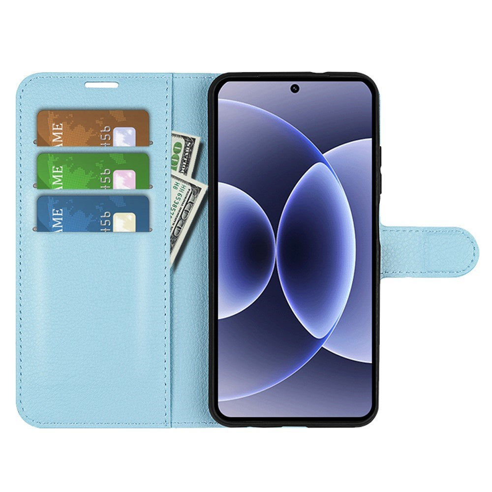 EIDERWOOD Xiaomi 17 Litchi Tekstur Kunstlæder Flip Mobil Cover m. Kortholder - Blå