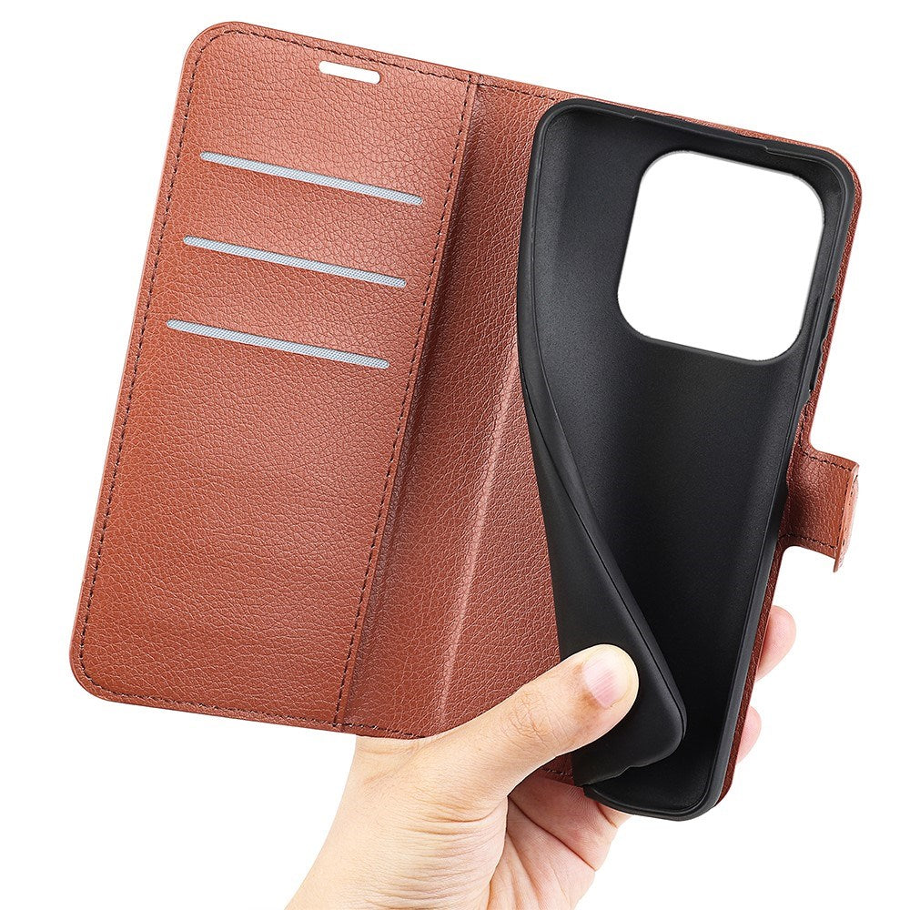 EIDERWOOD Xiaomi 17 Litchi Tekstur Kunstlæder Flip Mobil Cover m. Kortholder - Brun