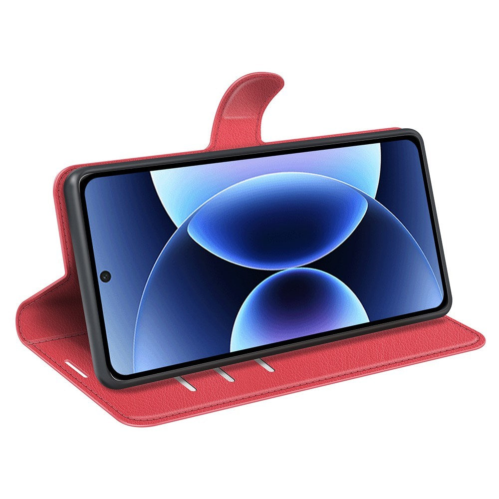 AMORUS Xiaomi 17 Pro Litchi Tekstur Kunstlæder Flip Mobil Cover m. Kortholder - Rød
