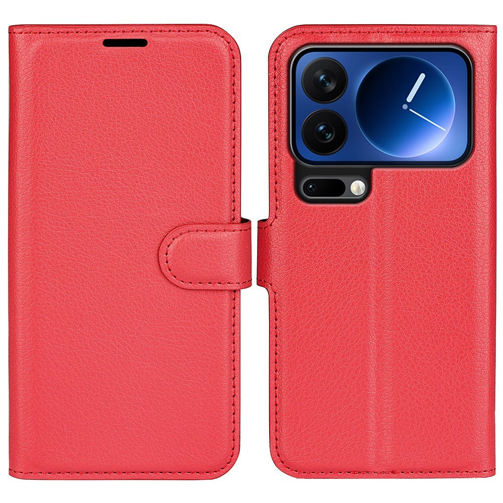AMORUS Xiaomi 17 Pro Max Litchi Tekstur Kunstlæder Flip Mobil Cover m. Kortholder - Rød