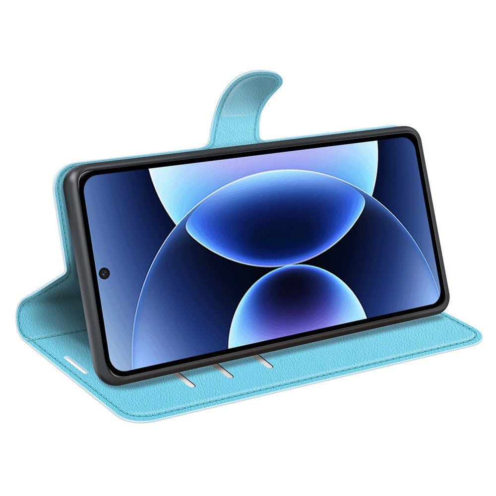 AMORUS Xiaomi 17 Pro Max Litchi Tekstur Kunstlæder Flip Mobil Cover m. Kortholder - Blå
