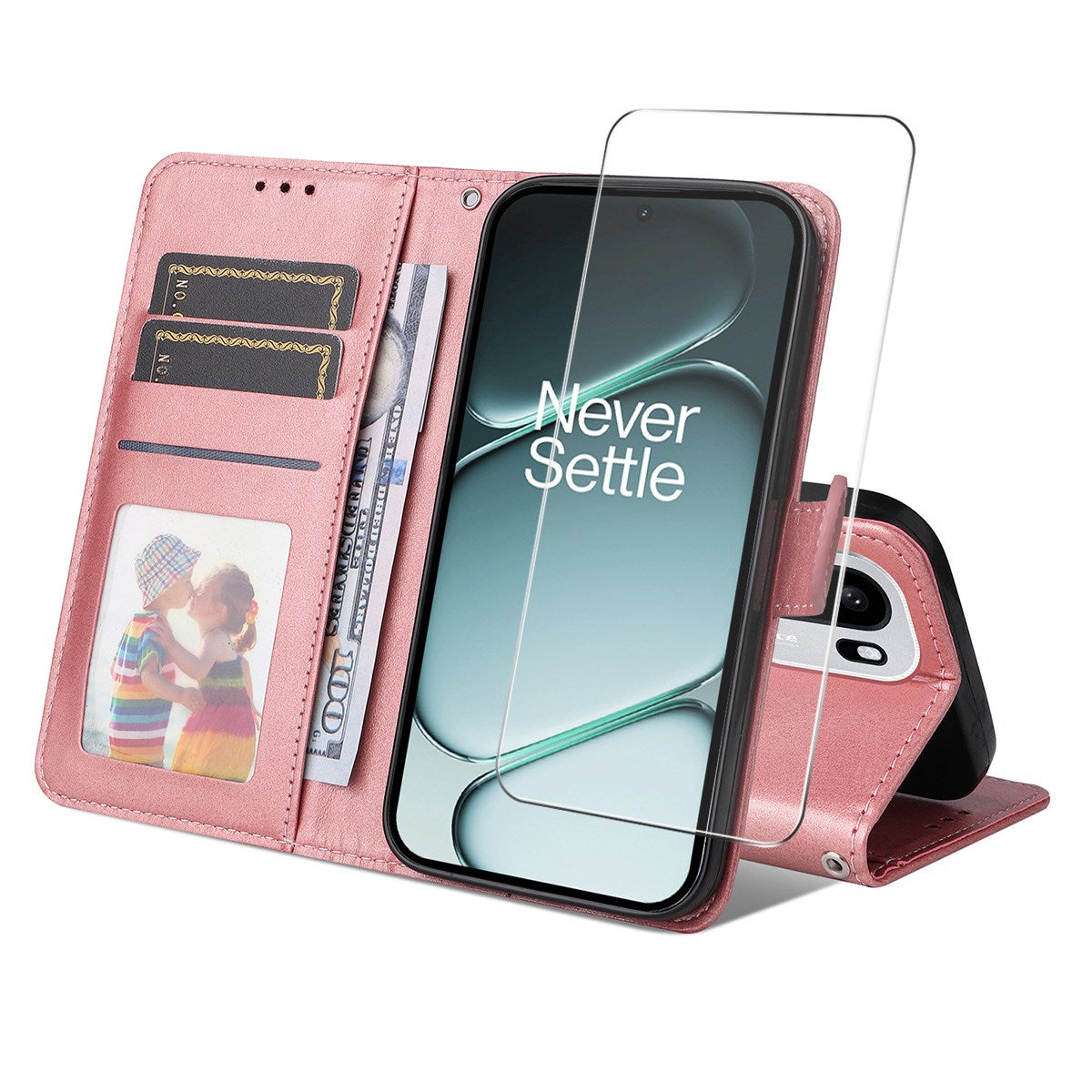 OnePlus 15R ENKAY - 2-i-1 Kunstlæder Cover inkl. Skærmbeskyttelsesglas - Lyserød