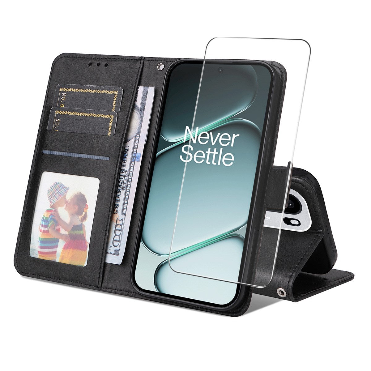 OnePlus 15R ENKAY - 2-i-1 Kunstlæder Cover inkl. Skærmbeskyttelsesglas - Sort