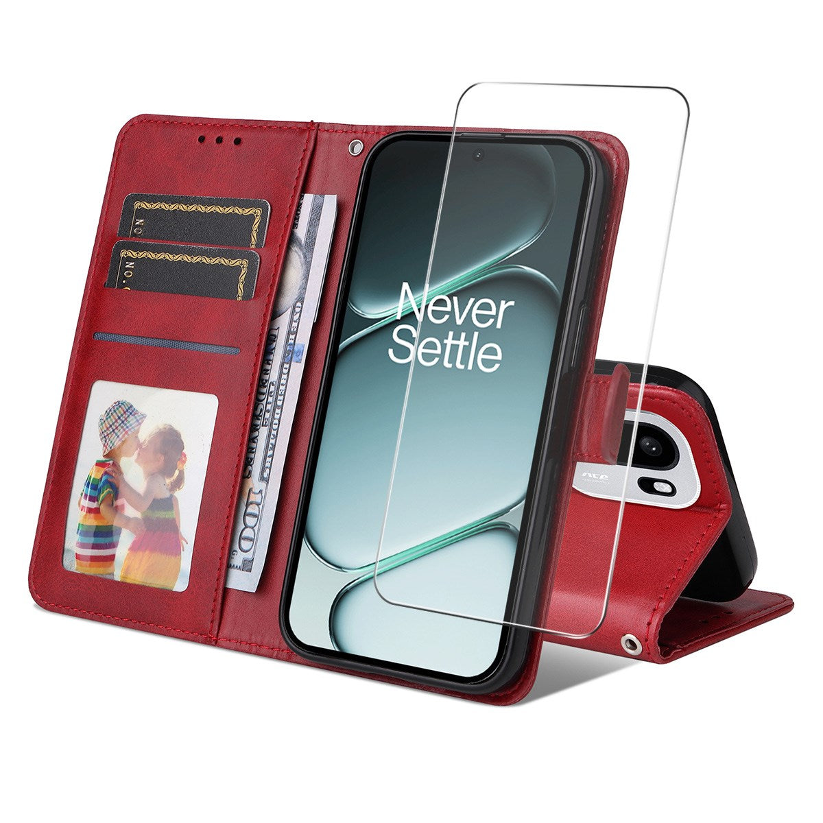 OnePlus 15R ENKAY - 2-i-1 Kunstlæder Cover inkl. Skærmbeskyttelsesglas - Rød