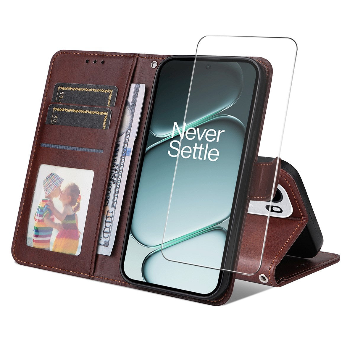 OnePlus 15R ENKAY - 2-i-1 Kunstlæder Cover inkl. Skærmbeskyttelsesglas - Brun