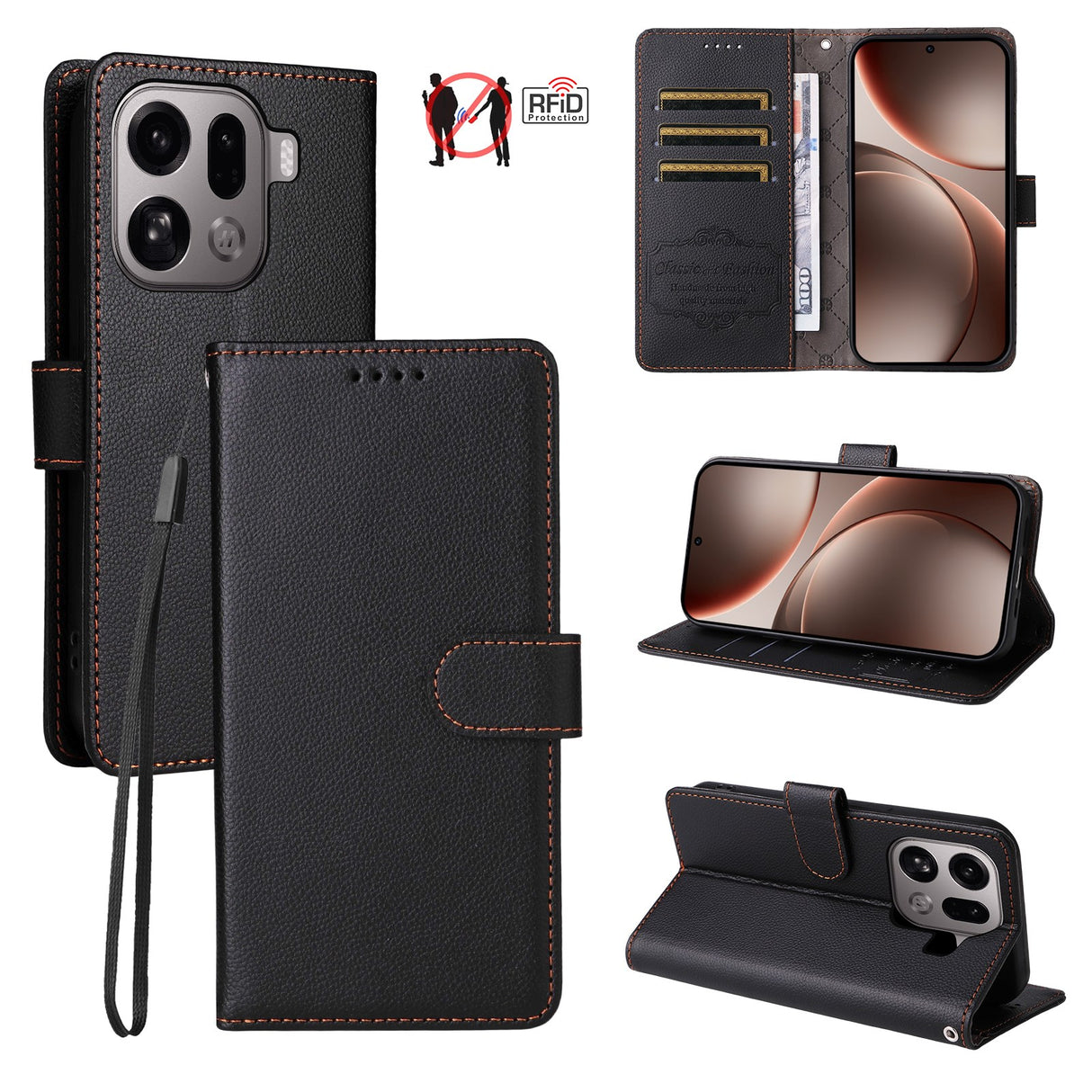 OPPO Find X9 Pro EIDERWOOD Kunstlæder Flip Cover - Strop - Sort