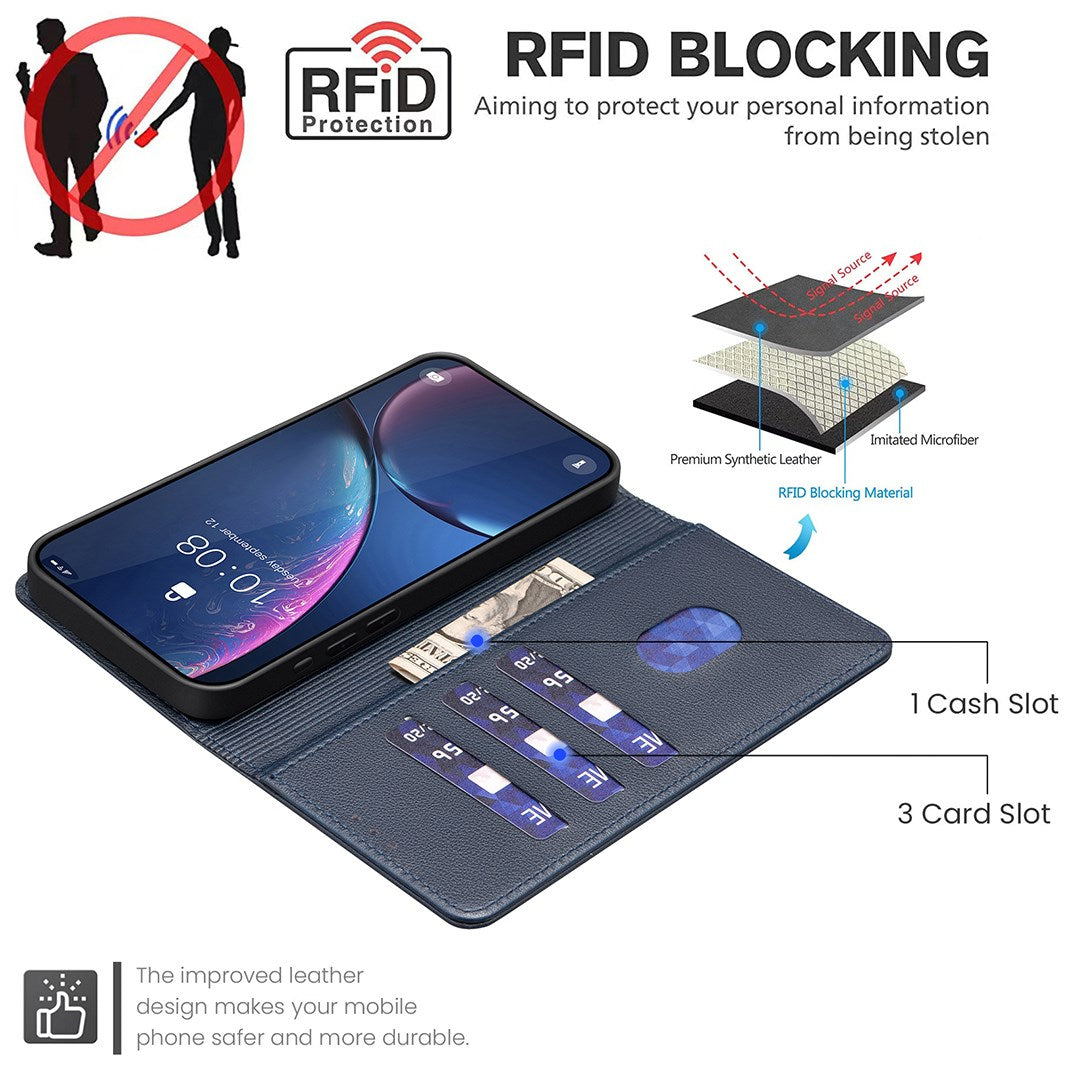 Samsung Galaxy S26+ (Plus) BINFEN Kunstlæder Flip Cover - RFID Blokering - Kortholder - Ståfunktion - Blå