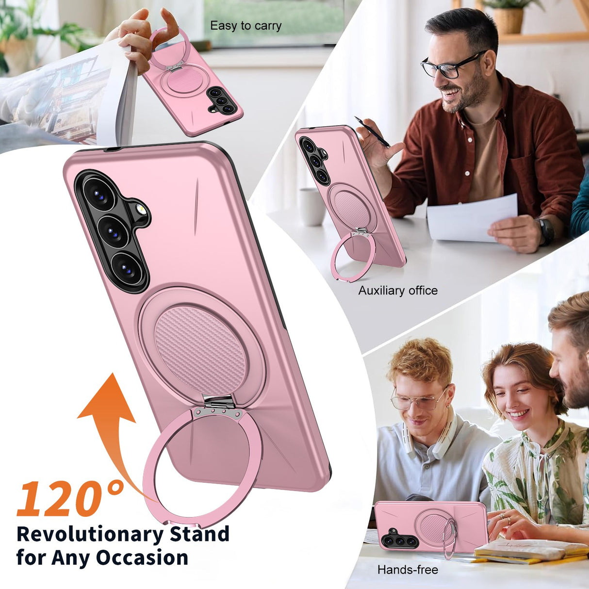 Samsung Galaxy S26 EIDERWOOD Hybrid Plast Bagside Cover - Roterende Kickstand - Lyserød