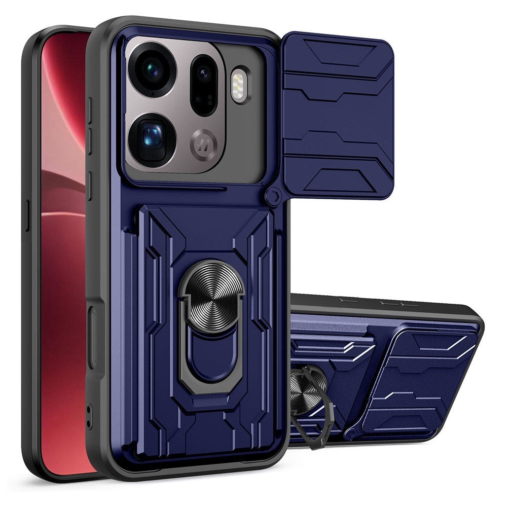 OPPO Find X9 Pro EIDERWOOD Håndværkercase - 360° Roterbar Camslider / Kickstand / Kortholder - Blå