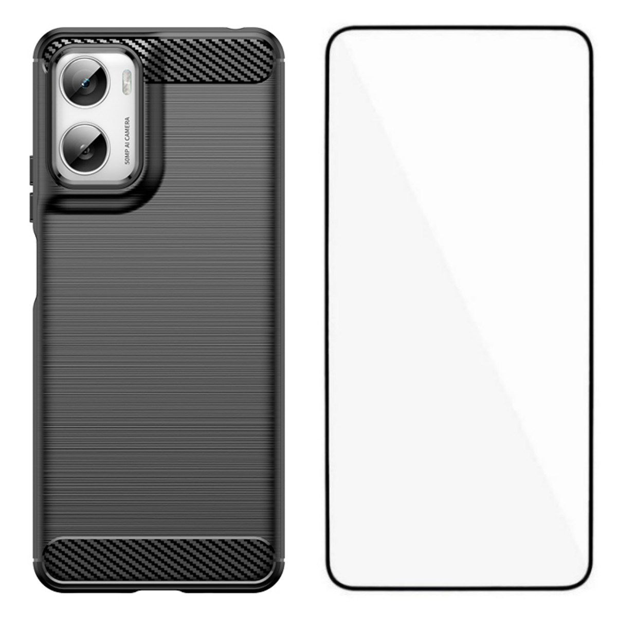 EIDERWOOD Motorola Moto G06 / G06 Power - Carbon Fiber Mobil Cover & Skærmbeskyttelse - Sort