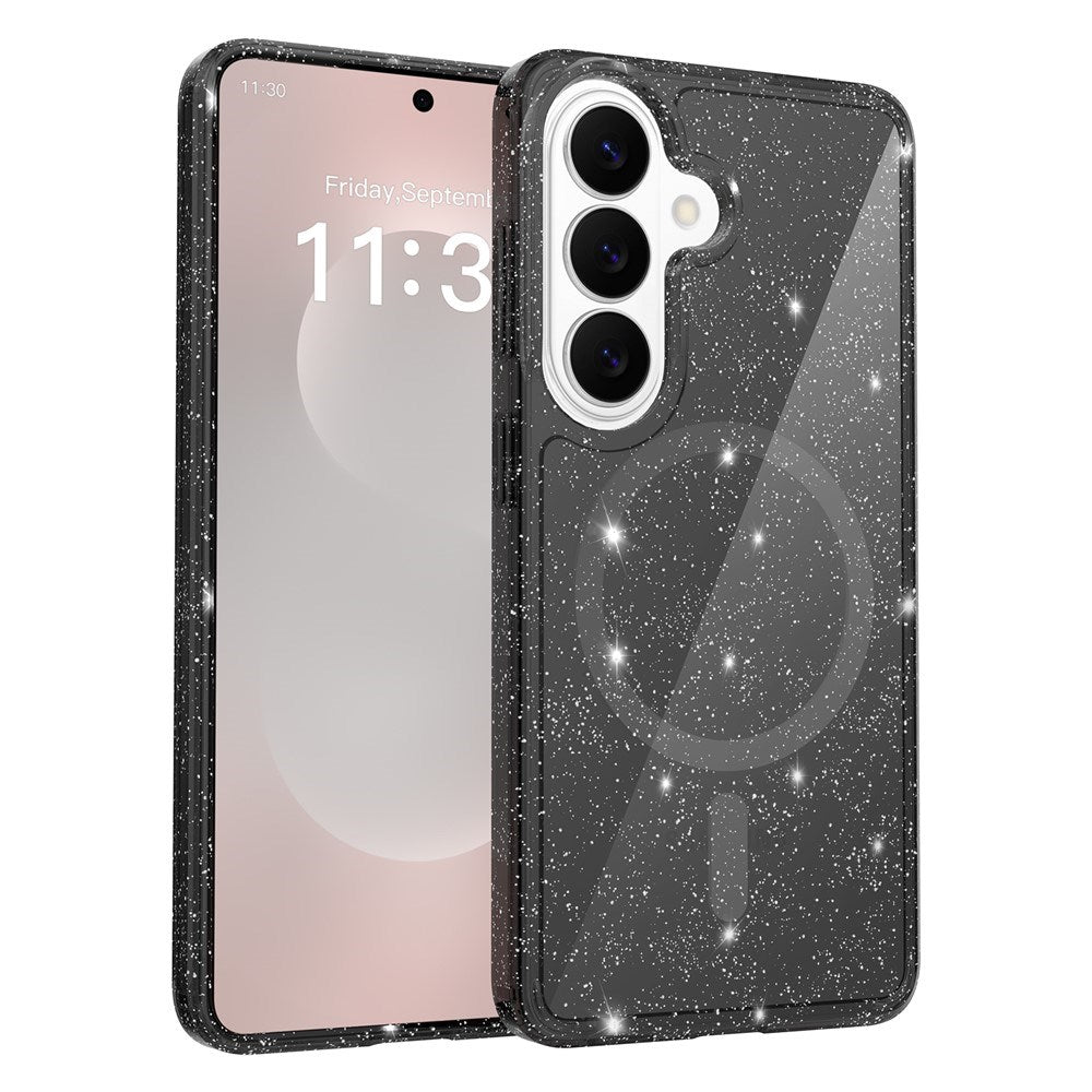 EIDERWOOD Samsung Galaxy S26 Plast Glitter Cover - MagSafe Kompatibel - Gennemsigtig / Sort