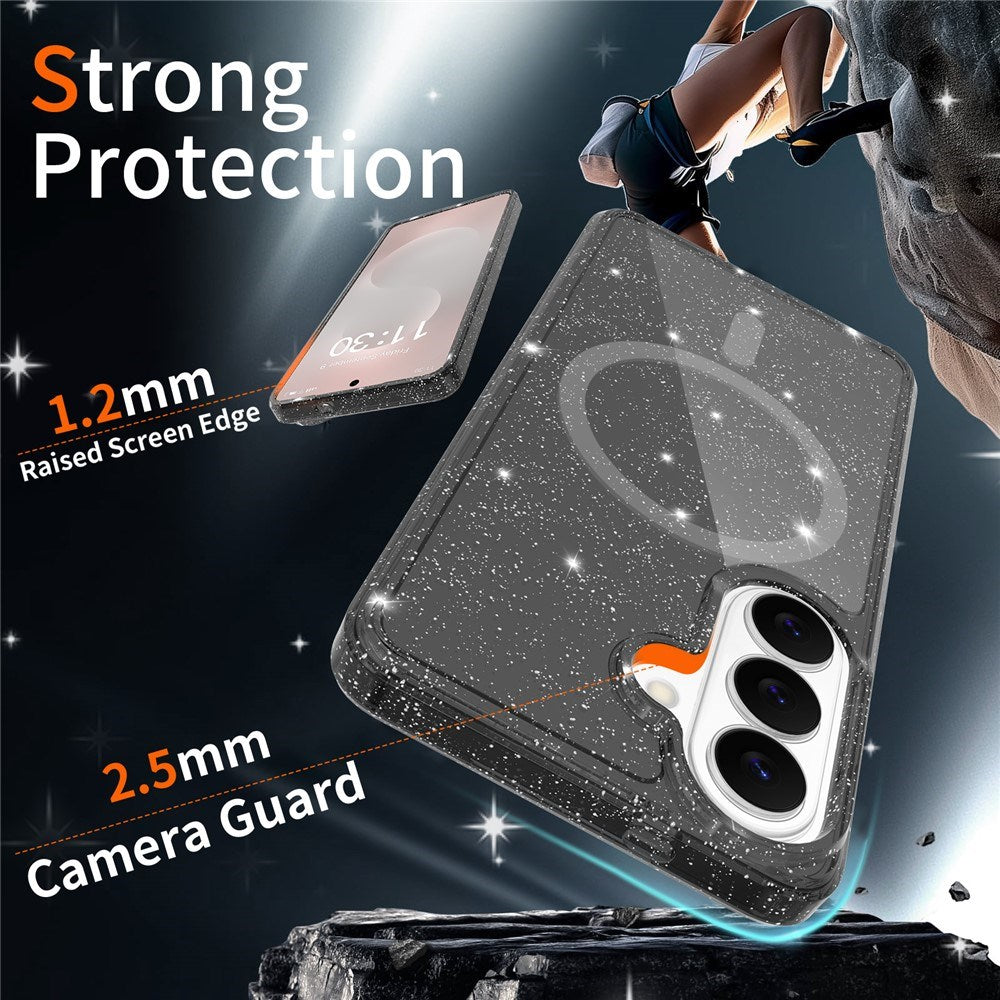 EIDERWOOD Samsung Galaxy S26 Plast Glitter Cover - MagSafe Kompatibel - Gennemsigtig / Sort