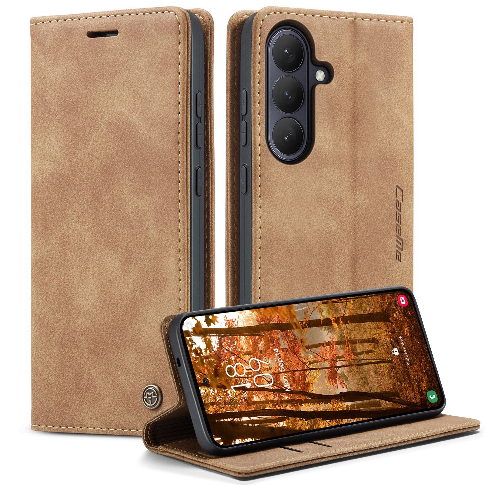 CASEME Samsung Galaxy S26 Kunstlæder Flip Cover m. Kortholder & Ståfunktion - Brun