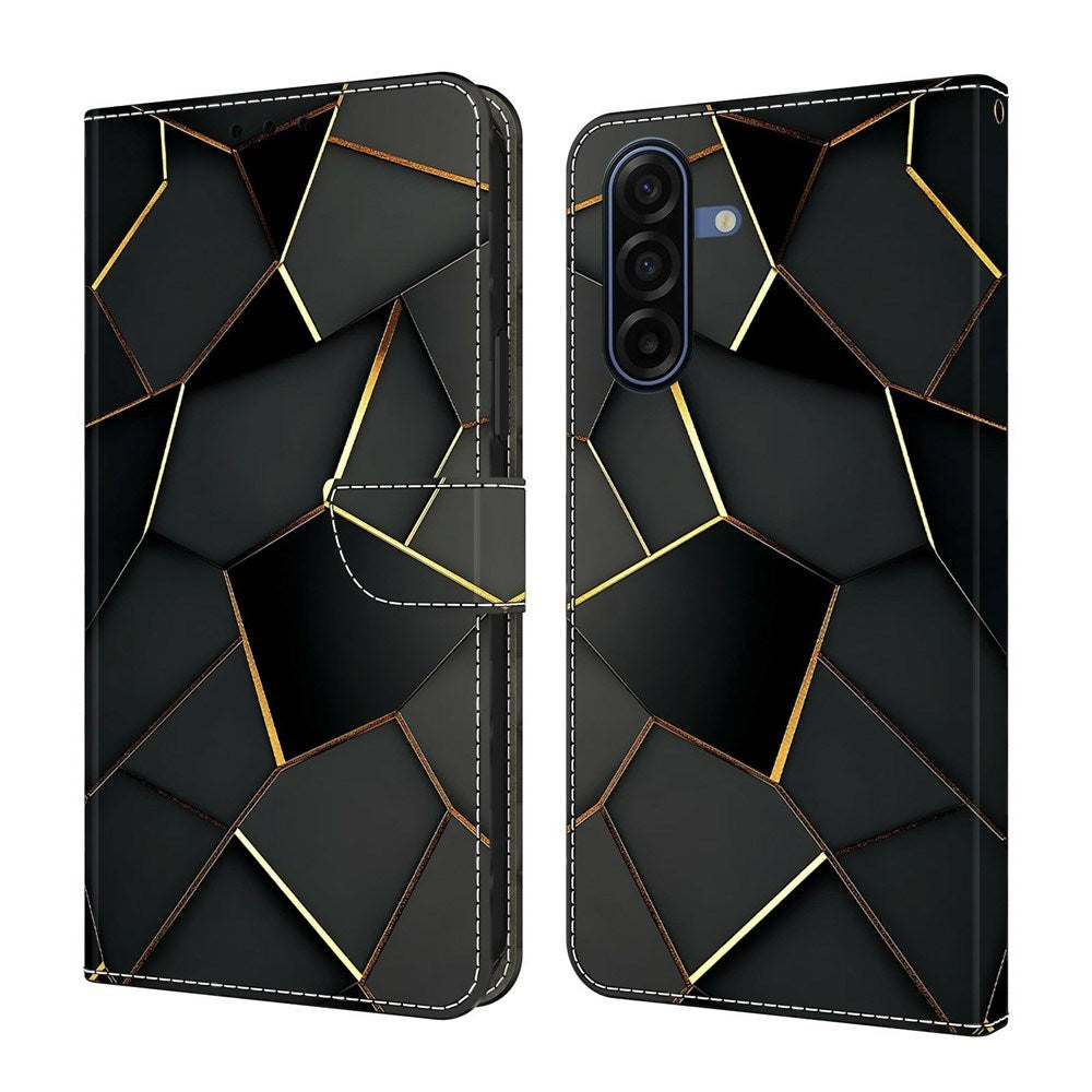 Samsung Galaxy A37 EIDERWOOD Kunstlæder Flipcover m. Indbygget Kortholder & Standerfunktion - Sort / Guld