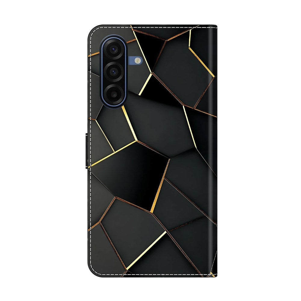 Samsung Galaxy A37 EIDERWOOD Kunstlæder Flipcover m. Indbygget Kortholder & Standerfunktion - Sort / Guld