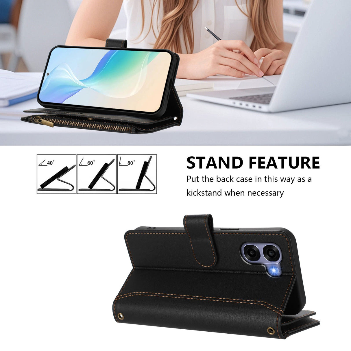 OPPO A6x EIDERWOOD Flip Cover i Kunstlæder - 9 x Kortholder - Lynlåslomme - Sort