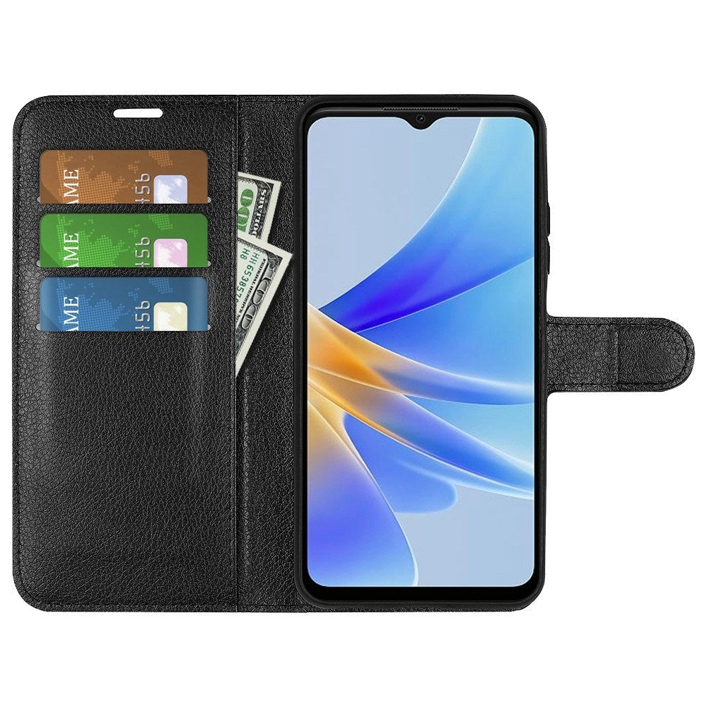 OPPO A17 EIDERWOOD Kunstlæder Cover m. Kortholder & Ståfunktion - Sort