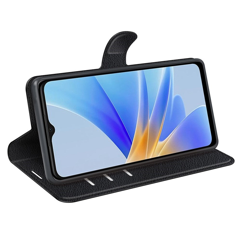 OPPO A17 EIDERWOOD Kunstlæder Cover m. Kortholder & Ståfunktion - Sort