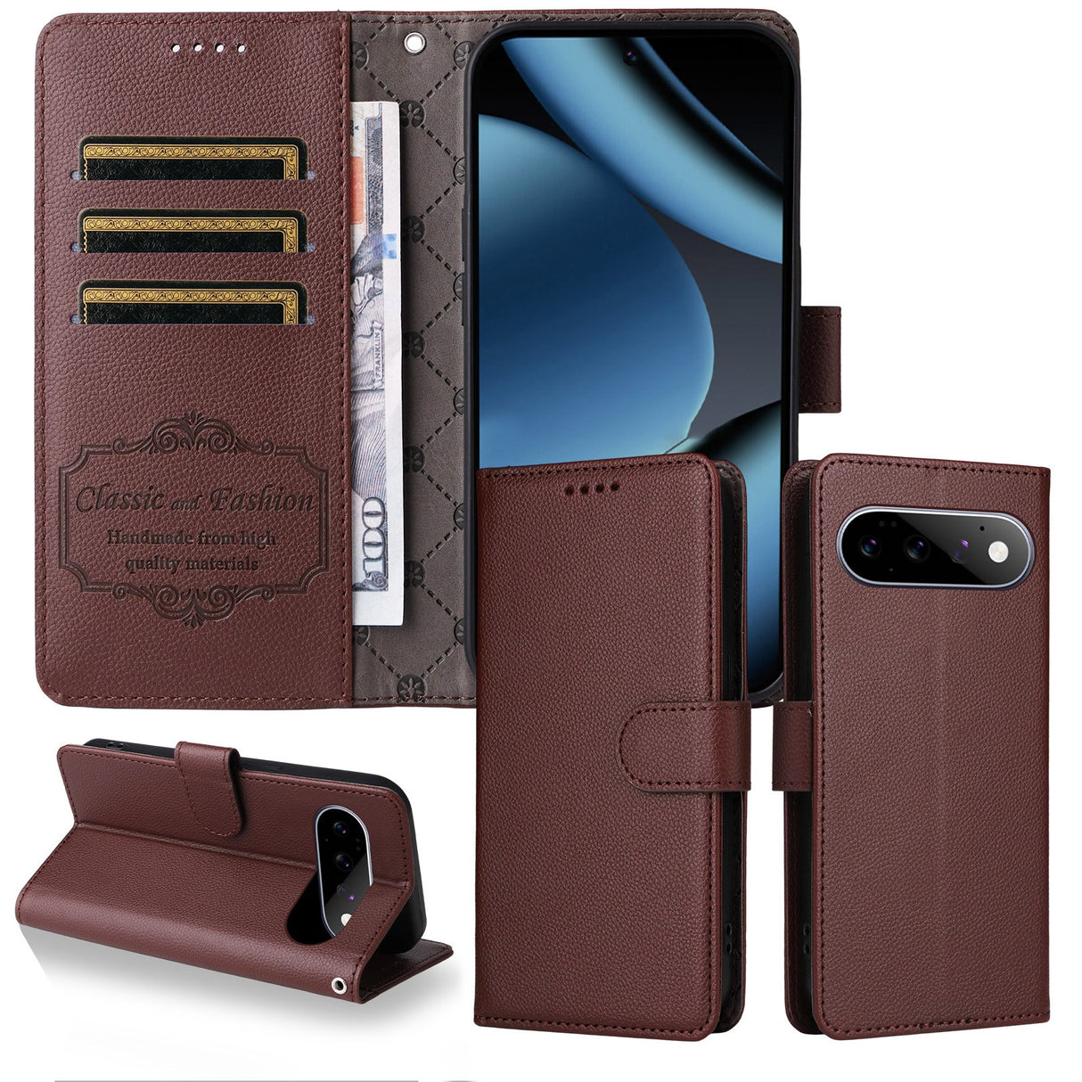 EIDERWOOD Google Pixel 11 / 11 Pro Flipcover inkl. Kortholder & Håndledsrem - Brun