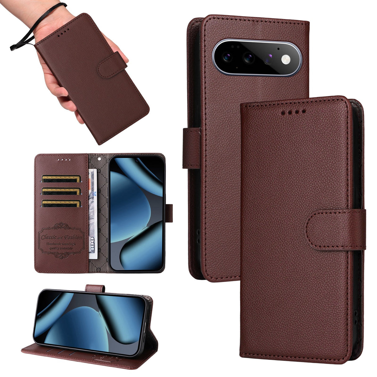 EIDERWOOD Google Pixel 11 / 11 Pro Flipcover inkl. Kortholder & Håndledsrem - Brun