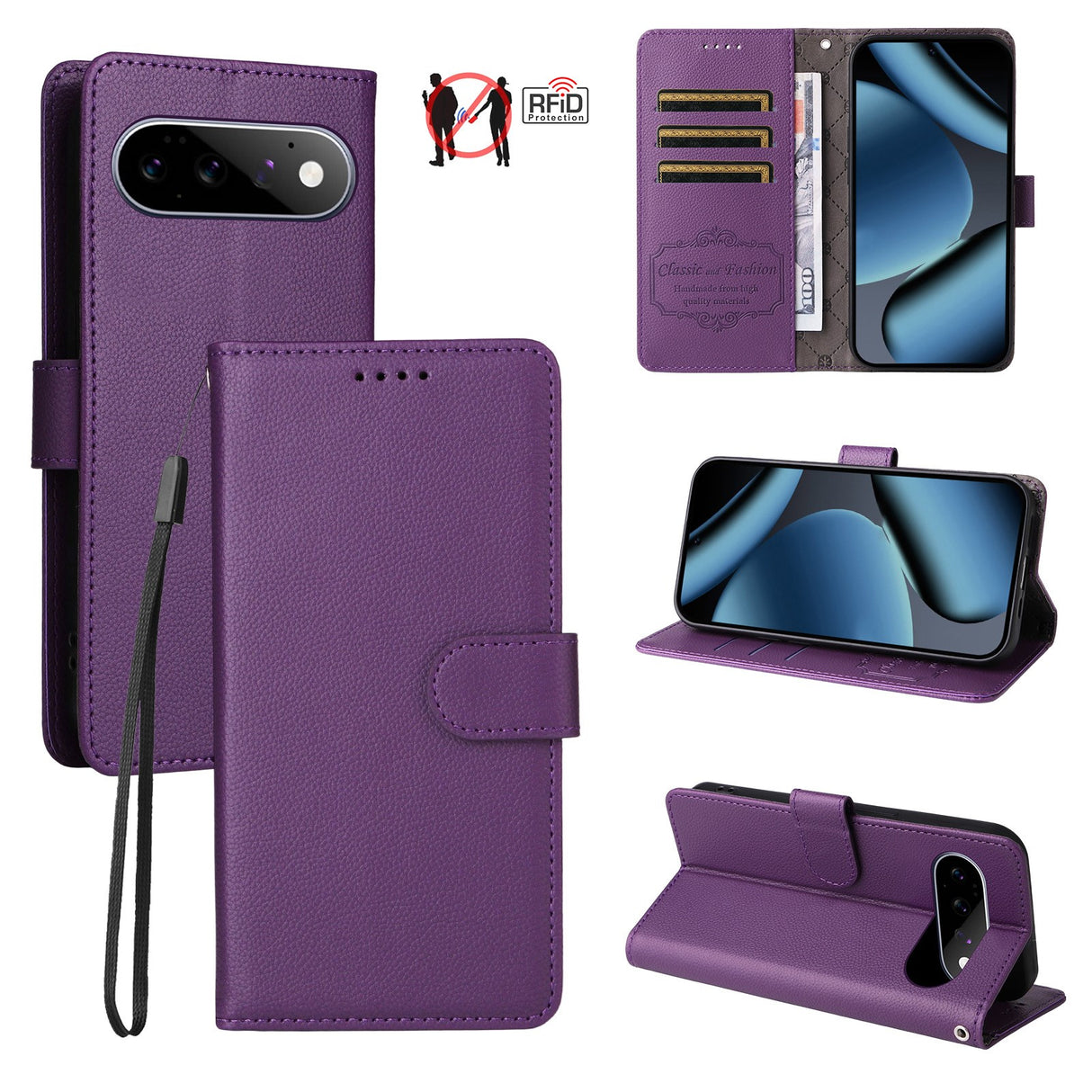 EIDERWOOD Google Pixel 11 / 11 Pro Flipcover inkl. Kortholder & Håndledsrem - Lilla