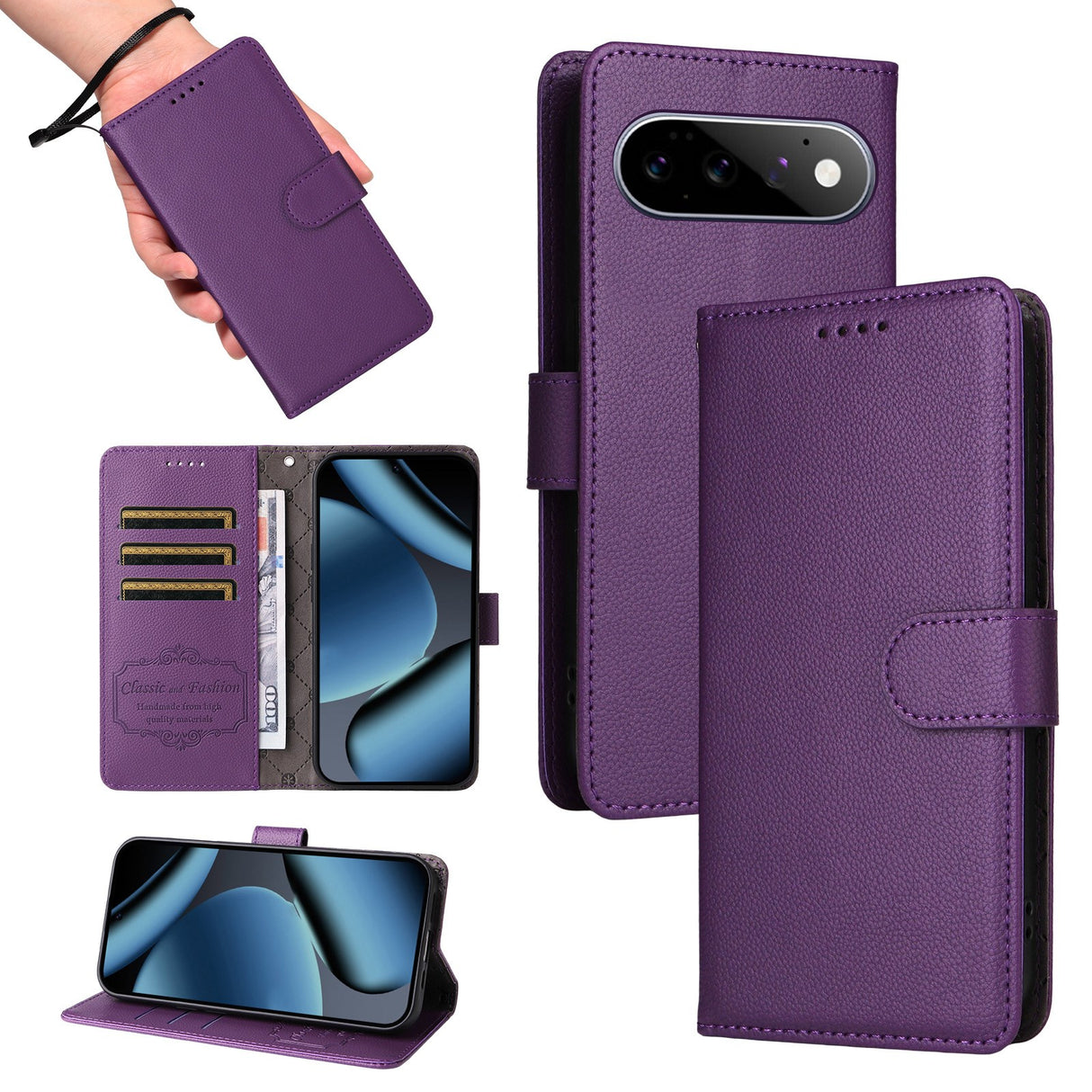EIDERWOOD Google Pixel 11 / 11 Pro Flipcover inkl. Kortholder & Håndledsrem - Lilla