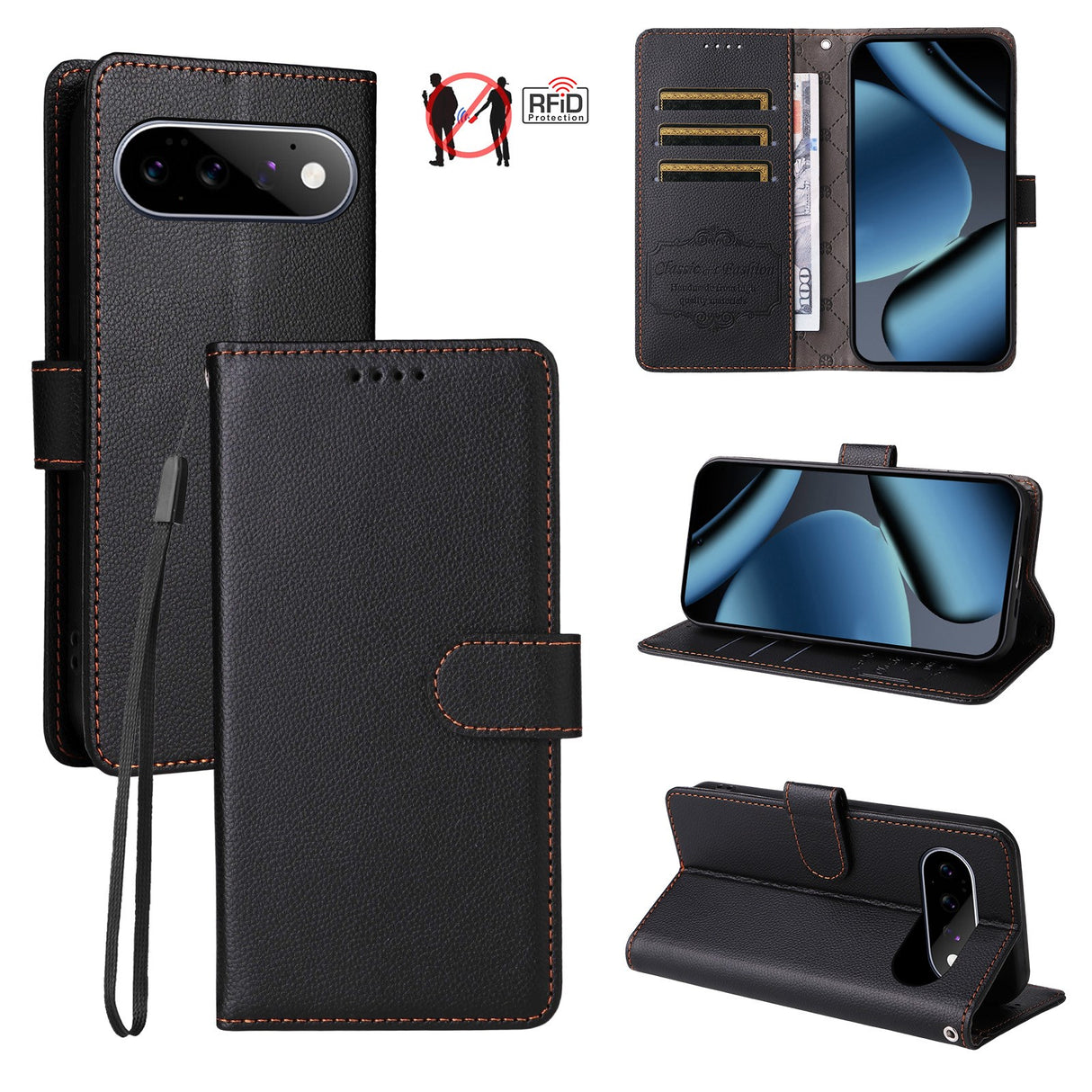 EIDERWOOD Google Pixel 11 / 11 Pro Flipcover inkl. Kortholder & Håndledsrem - Sort