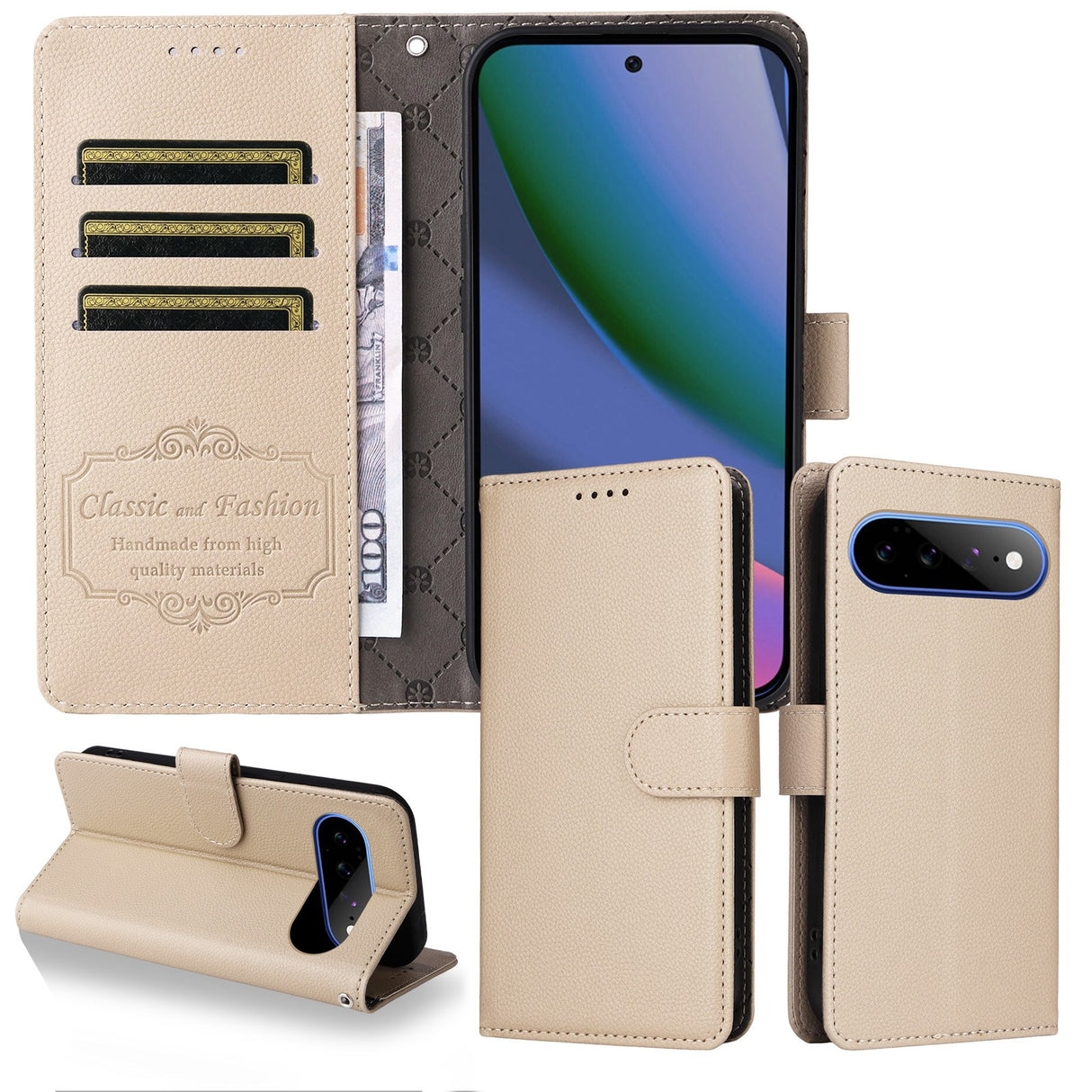 EIDERWOOD Google Pixel 11 Pro XL Flipcover inkl. Kortholder & Håndledsrem - Beige