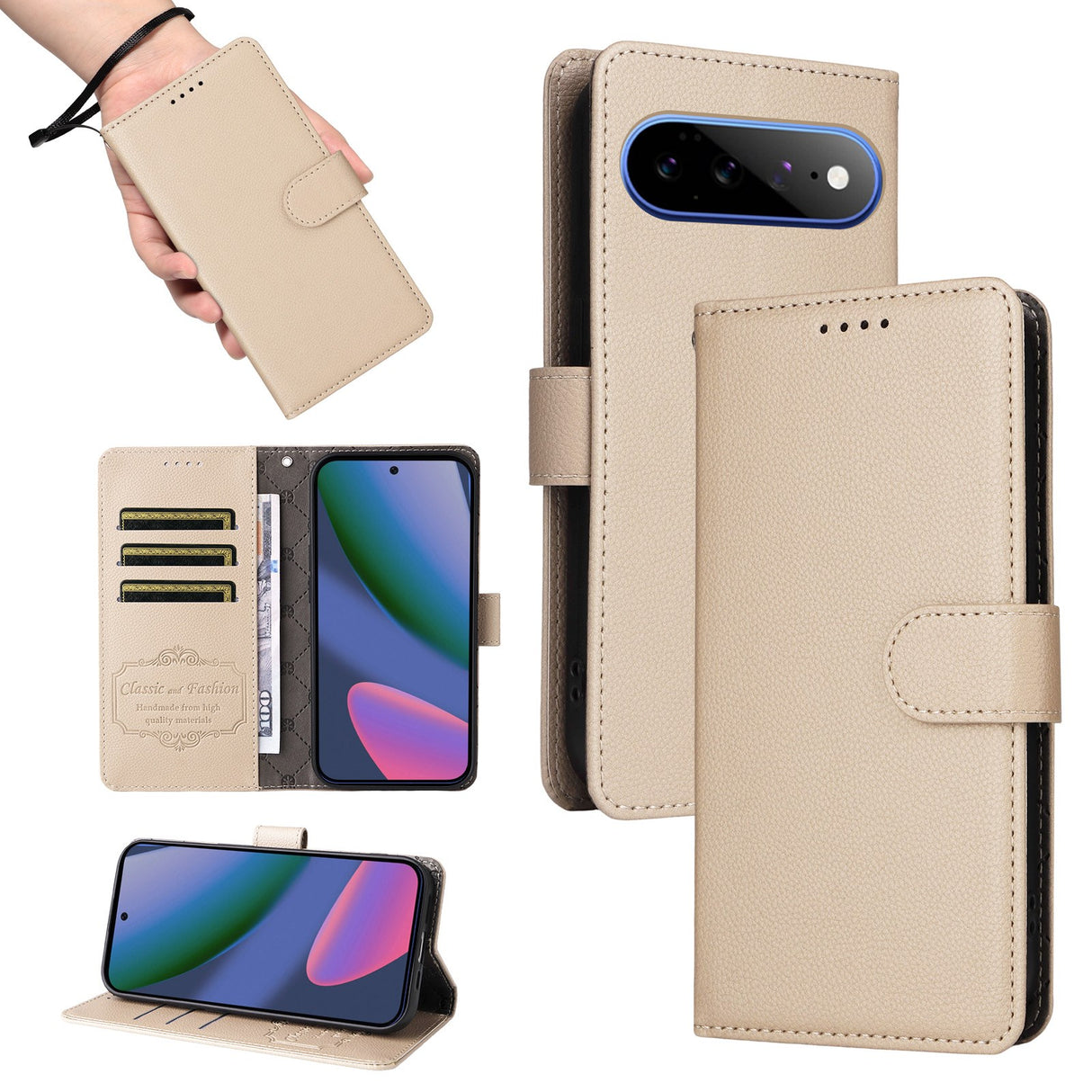 EIDERWOOD Google Pixel 11 Pro XL Flipcover inkl. Kortholder & Håndledsrem - Beige