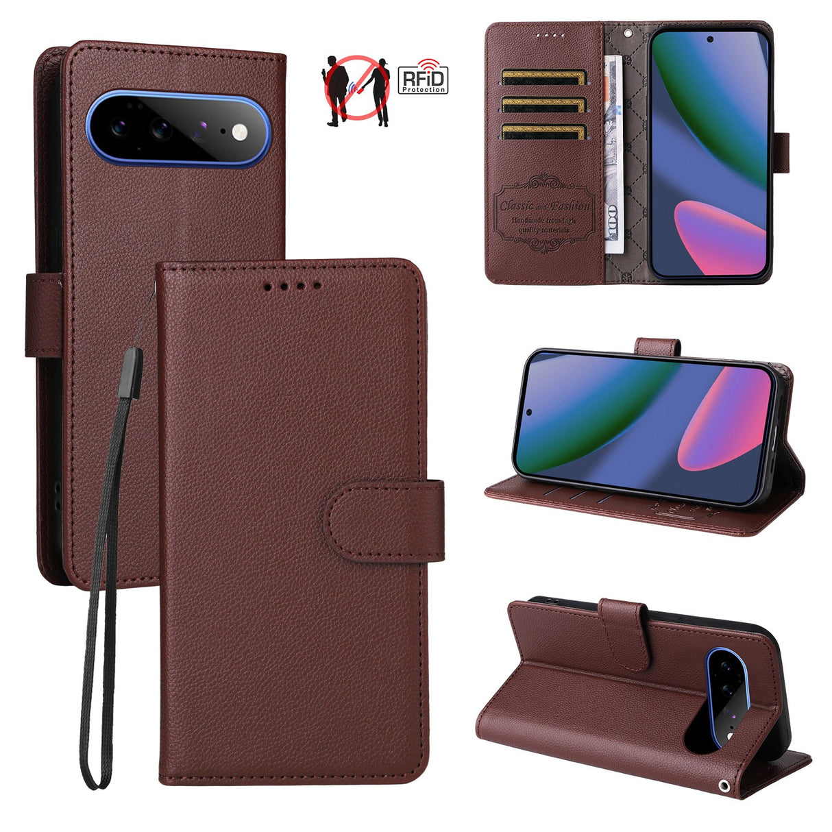 EIDERWOOD Google Pixel 11 Pro XL Flipcover inkl. Kortholder & Håndledsrem - Brun