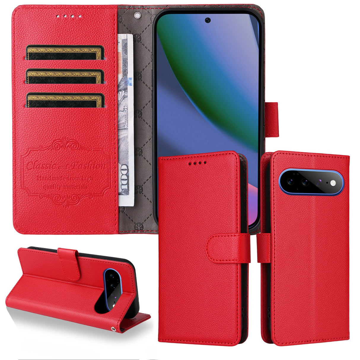 EIDERWOOD Google Pixel 11 Pro XL Flipcover inkl. Kortholder & Håndledsrem - Rød