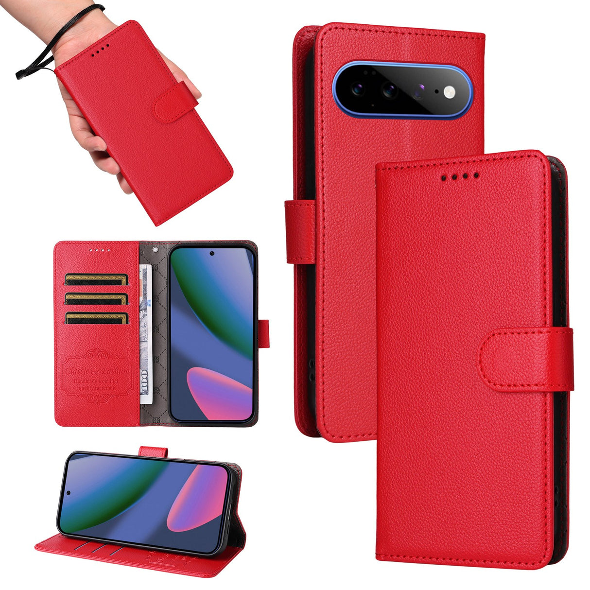 EIDERWOOD Google Pixel 11 Pro XL Flipcover inkl. Kortholder & Håndledsrem - Rød