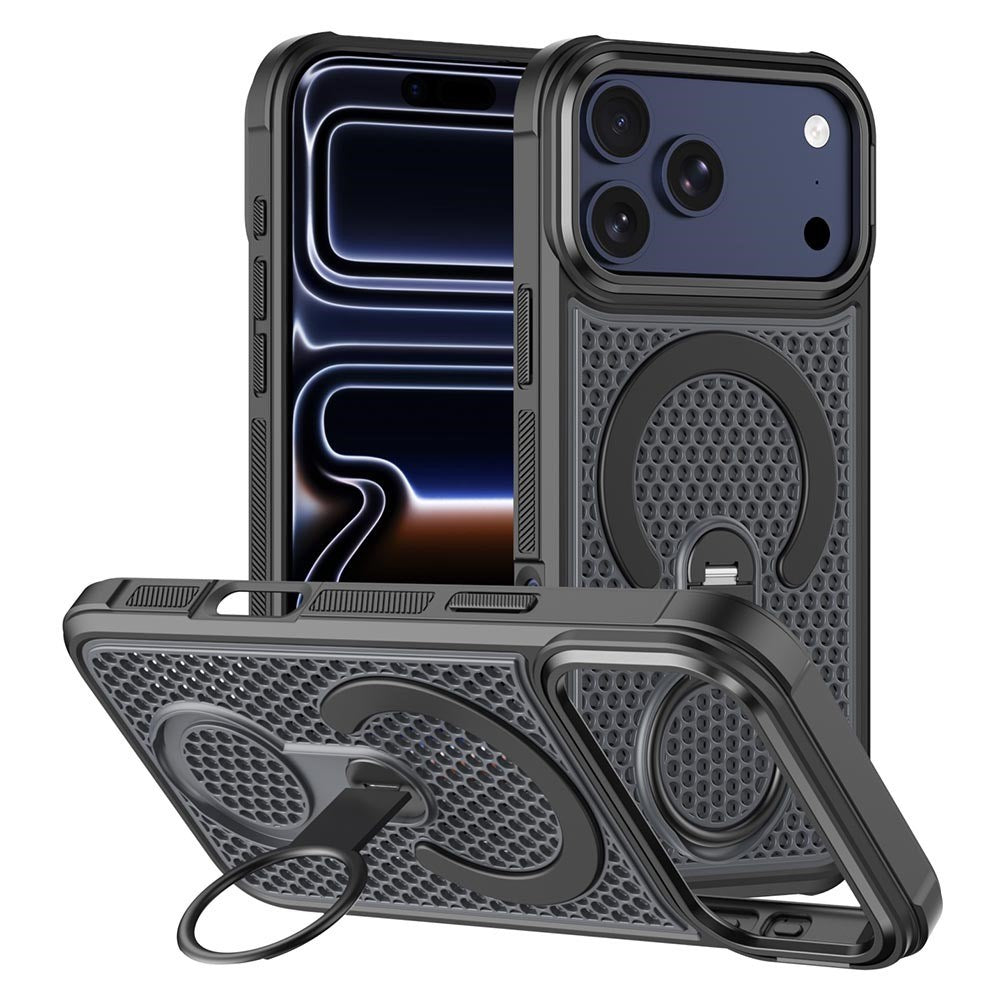 iPhone 17 Pro EIDERWOOD Mobilcover m. Varmeafledning & 360° Roterende Kickstand - MagSafe Kompatibel - Sort