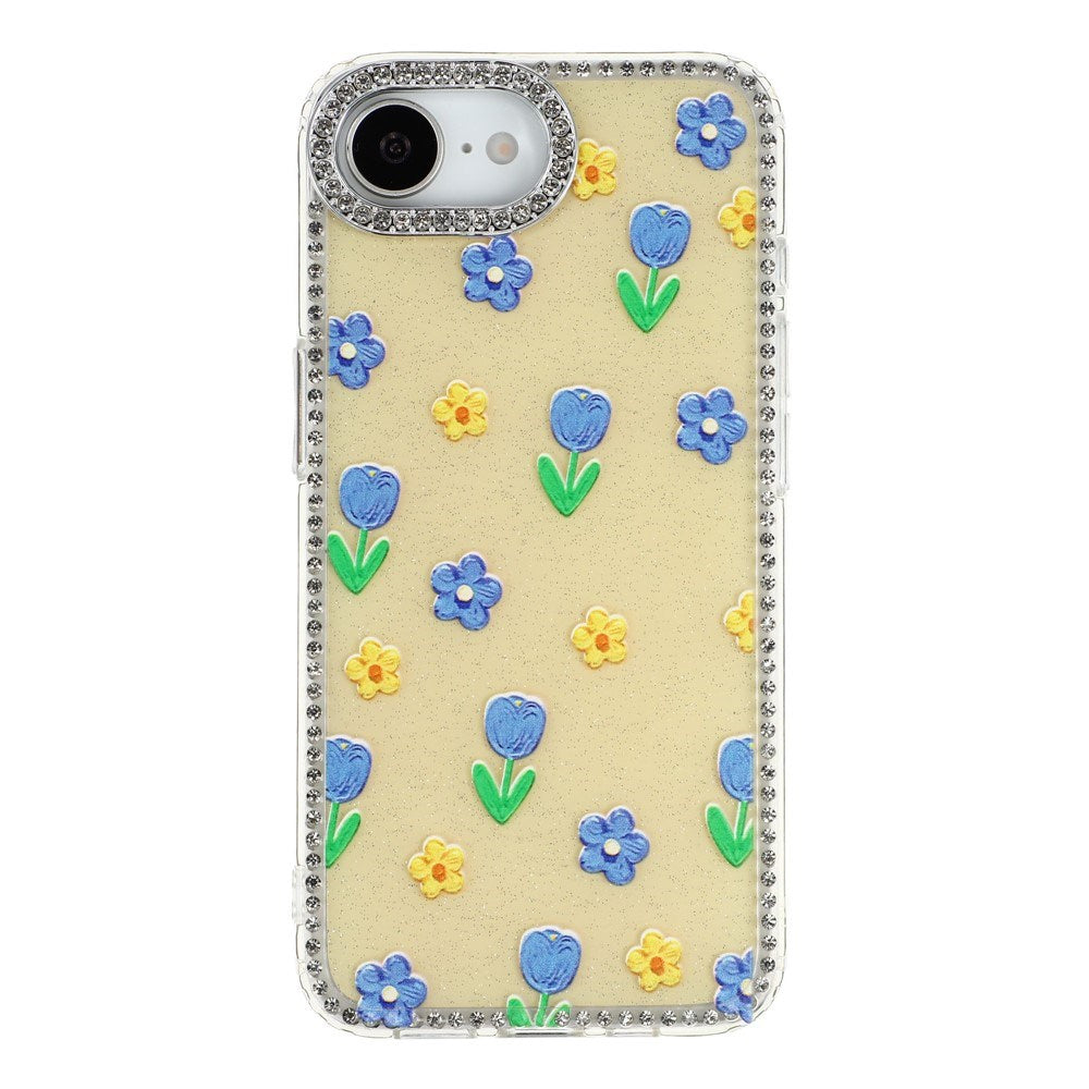 iPhone 17e / 16e EIDERWOOD Hybrid Mobilcover m. Rhinsten & Blomsterdesign - Gul / Tulipaner
