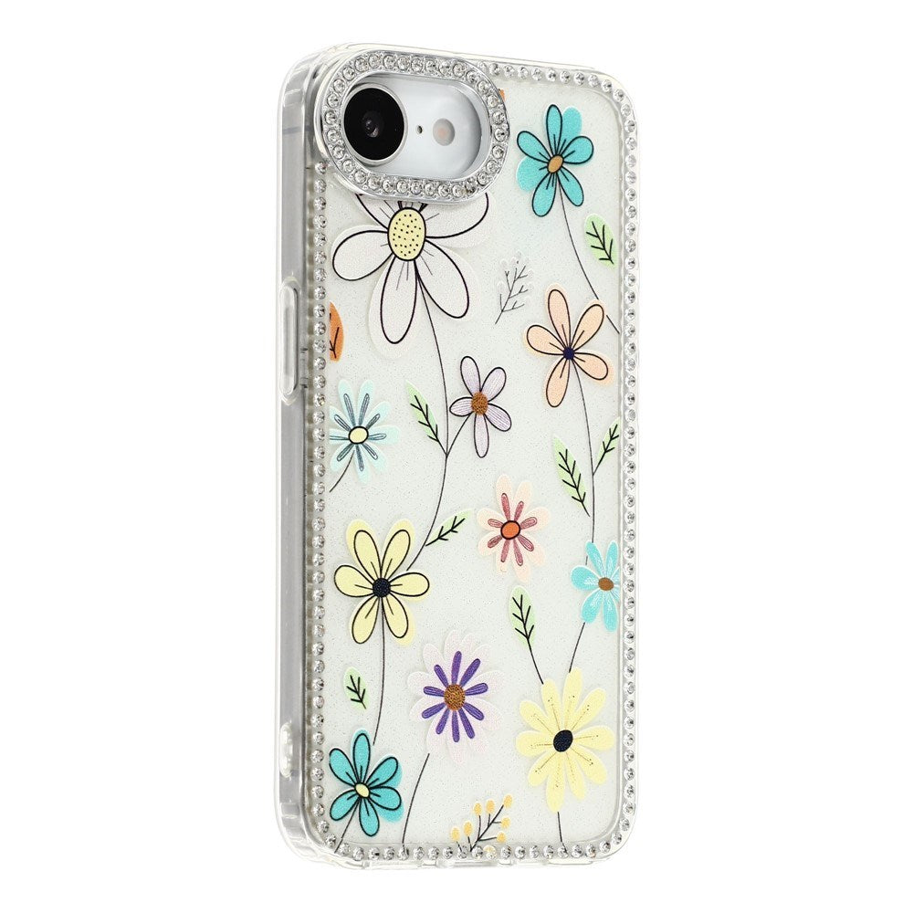 iPhone 17e / 16e EIDERWOOD Hybrid Mobilcover m. Rhinsten & Blomsterdesign - Hvid / Flerfarvet Blomster