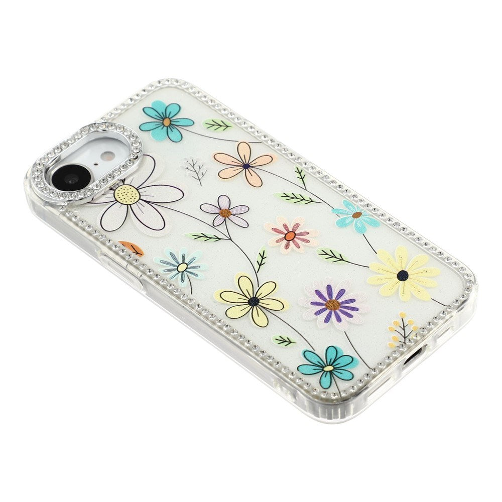 iPhone 17e / 16e EIDERWOOD Hybrid Mobilcover m. Rhinsten & Blomsterdesign - Hvid / Flerfarvet Blomster