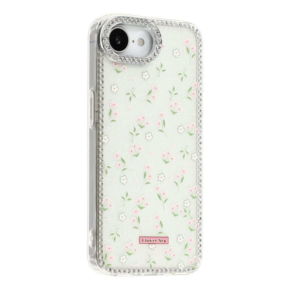 iPhone 17e / 16e EIDERWOOD Hybrid Mobilcover m. Rhinsten & Blomsterdesign - Hvid / Forårsblomster