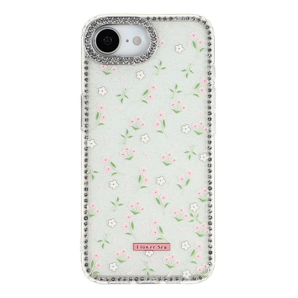 iPhone 17e / 16e EIDERWOOD Hybrid Mobilcover m. Rhinsten & Blomsterdesign - Hvid / Forårsblomster
