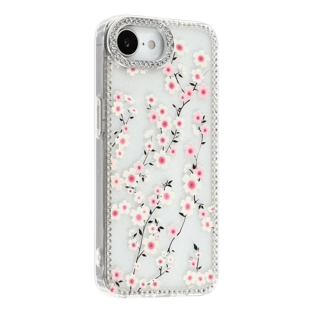 iPhone 17e / 16e EIDERWOOD Hybrid Mobilcover m. Rhinsten & Blomsterdesign - Gennemsigtig / Kirsebærblomster
