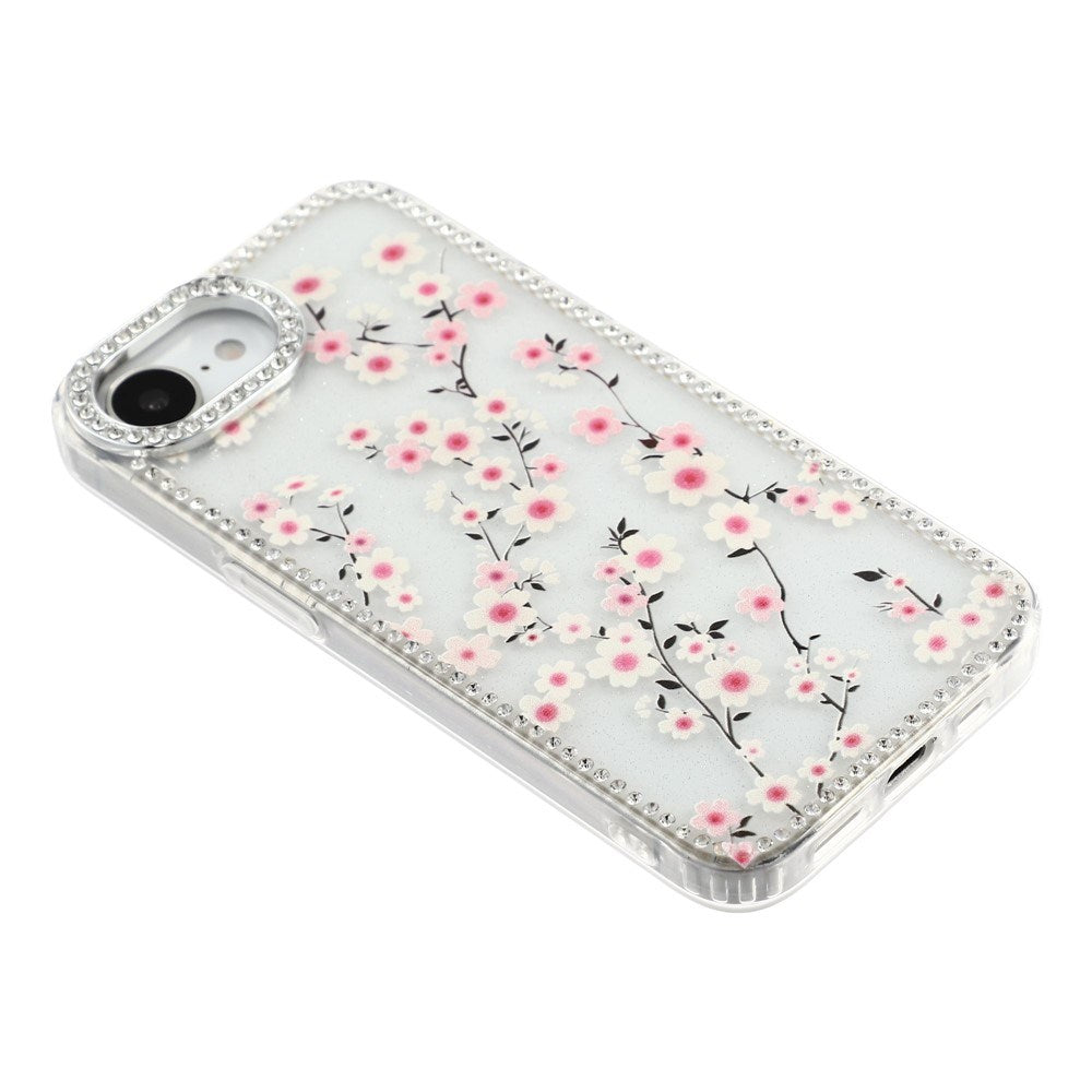 iPhone 17e / 16e EIDERWOOD Hybrid Mobilcover m. Rhinsten & Blomsterdesign - Gennemsigtig / Kirsebærblomster